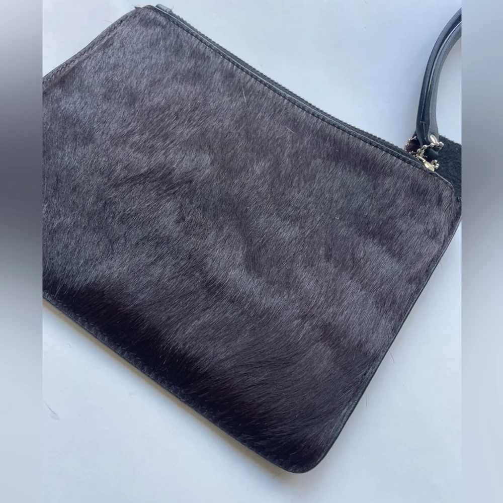 Punto Fibra Genuine Italian Leather Calf Hair Wristlet | Brown Minimalist Clutch - Picture 6 of 7